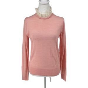 J.Crew Tippi 100% Merino Wool Sweater Pink Lace Collar Detail Size Small EUC